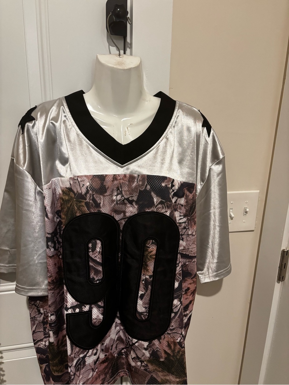 Women’s Silver & Black Mesh Graphic Jersey with Number 90